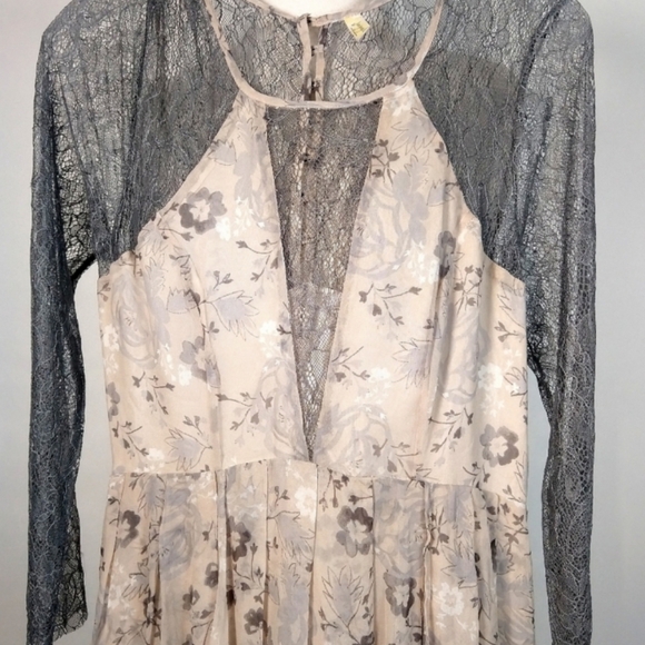 🦄RARE Free People Floral Lace Cream Grey Watercolor Maxi Dress Size 12 - Picture 10 of 15